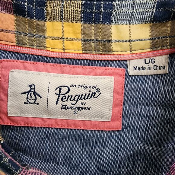 Original Penguin Men Shirt Size Large Plaid Button Up Short Sleeve Pocket Cotton - Picture 9 of 12